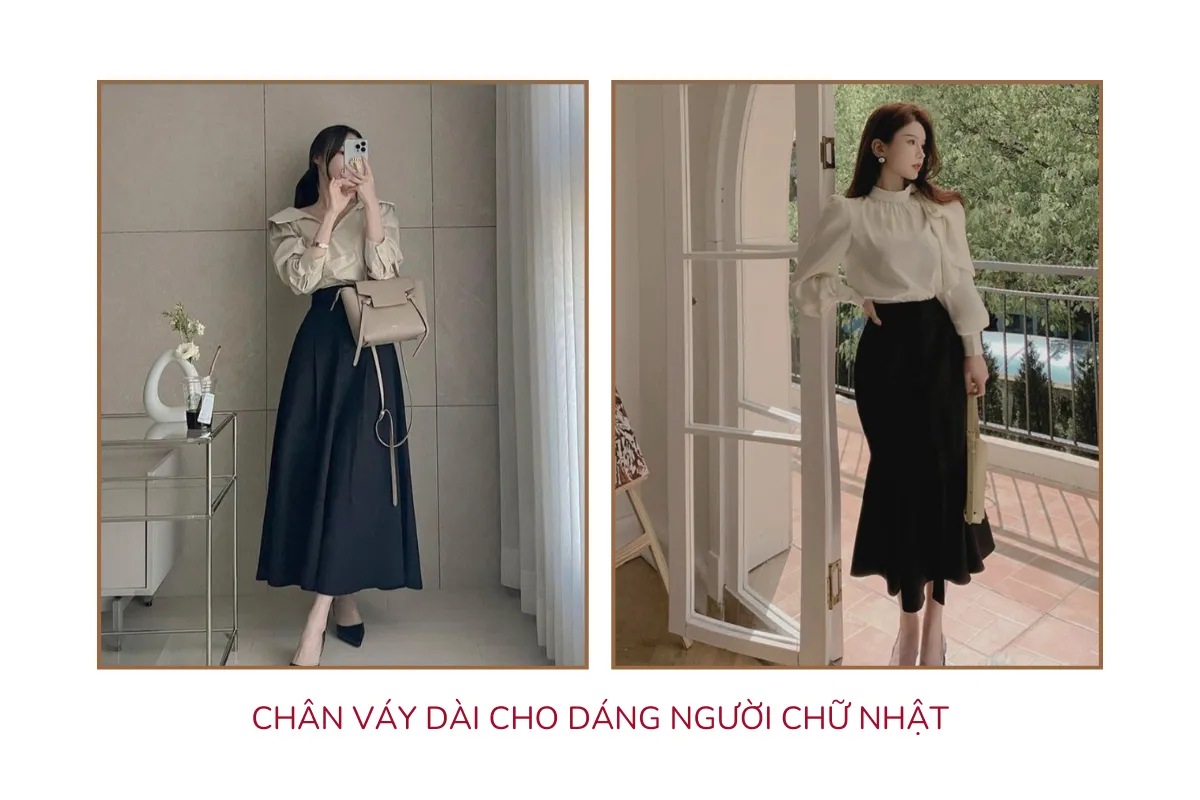 Chân váy dài cho dáng người chữ nhật