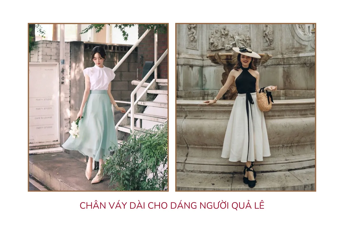 Chân váy dài cho dáng người quả lê