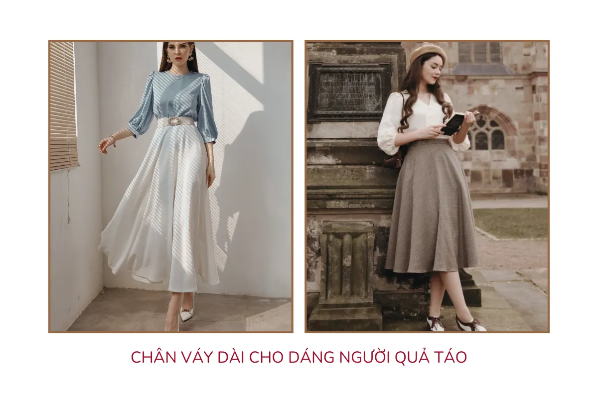 Chân váy dài cho dáng người quả táo